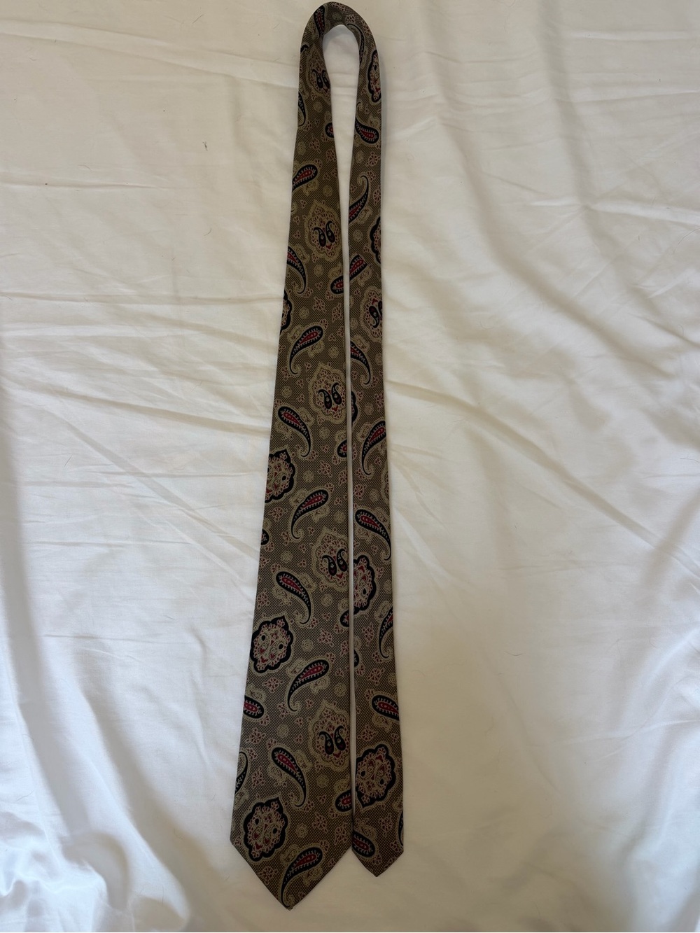 Vintage Taupe Paisley Men's Tie with burgendy Accent